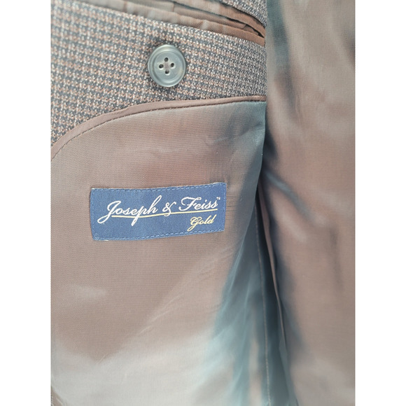 Vintage Joseph S. Feiss Brown Small Check Two Button Center Vent Blazer Jacket - Picture 4 of 11